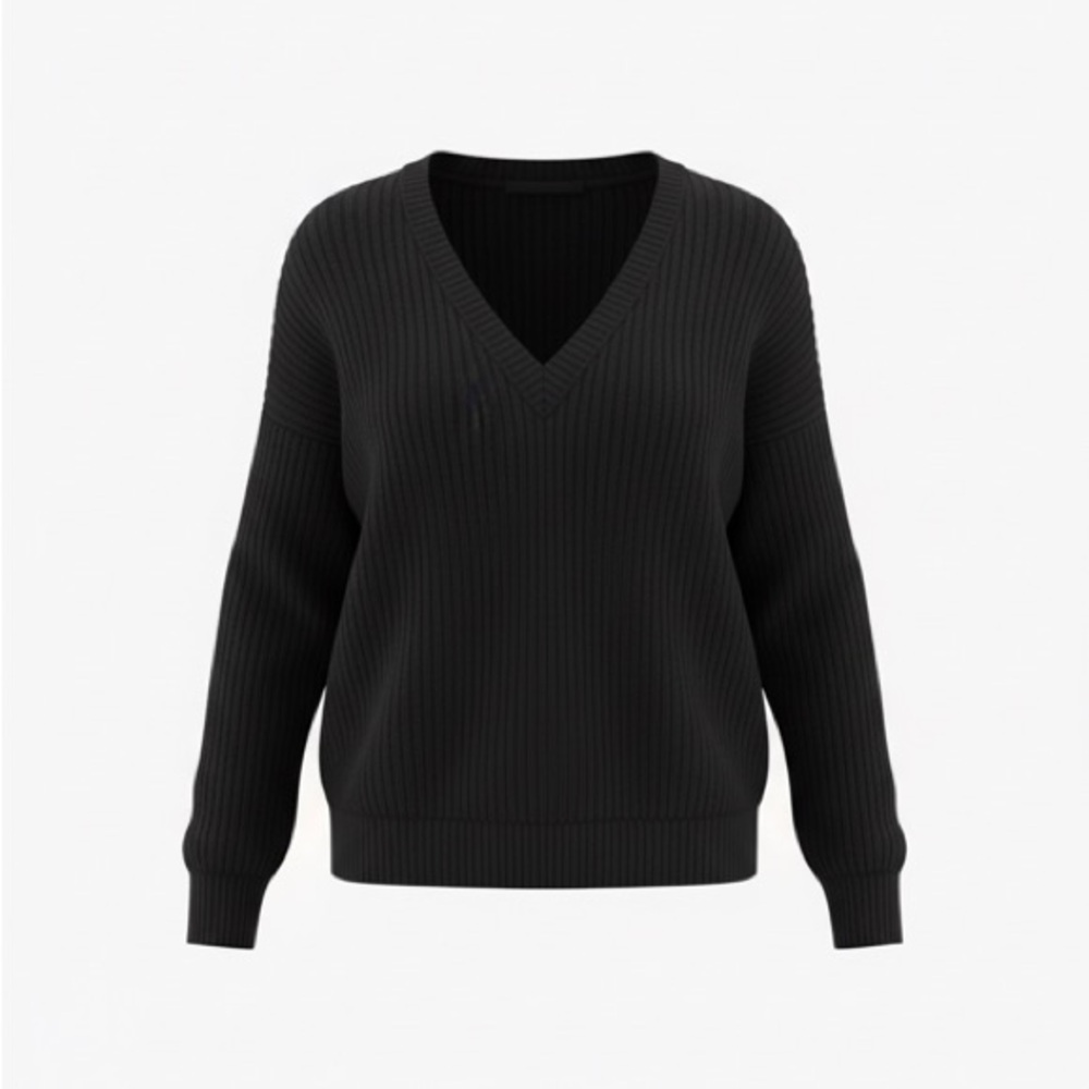 Zara Black Chunky Knit V-Neck Sweater – Size M